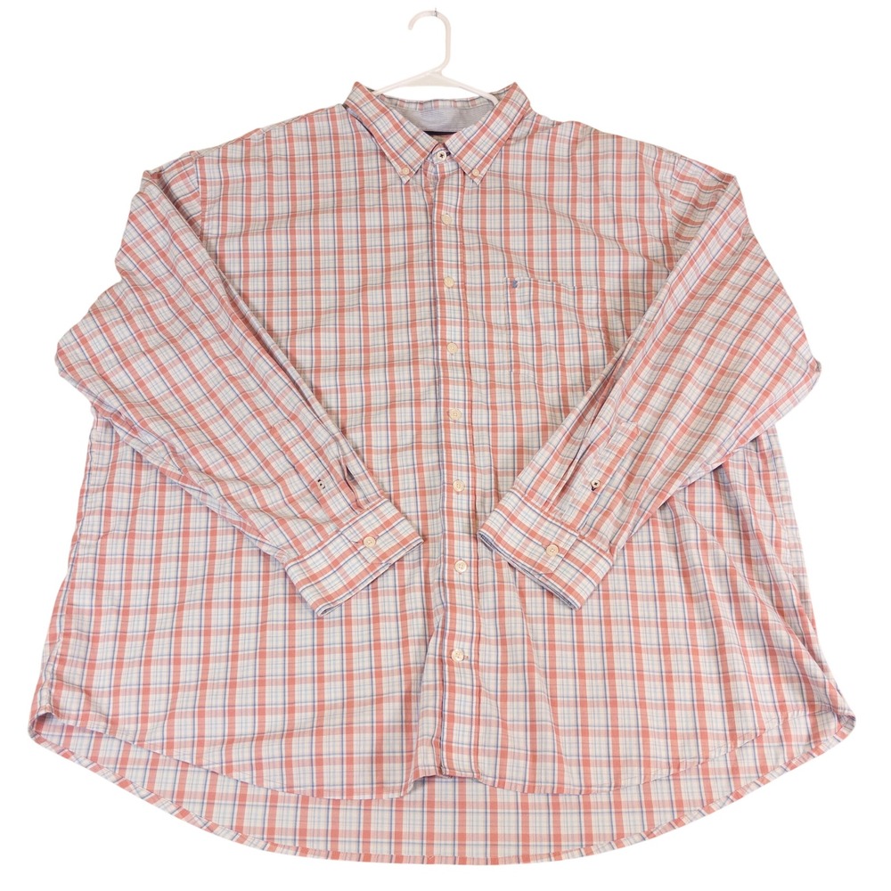 Izod Advantage Performance Mens 4XLT Orange Blue Plaid Button Down Shirt
